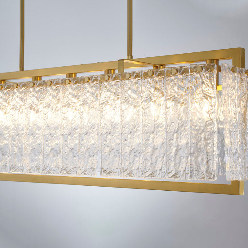Rectangular Frame Chandelier with Hanging Clear Rippled Glass by Bethel - view 3
