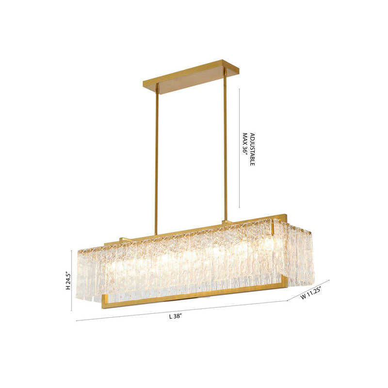 Rectangular Frame Chandelier with Hanging Clear Rippled Glass by Bethel - view 4