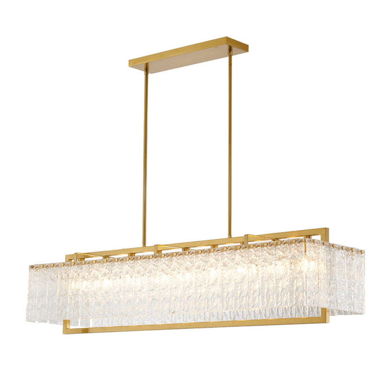 Rectangular Frame Chandelier with Hanging Clear Rippled Glass, 48" x 13.25", by Bethel