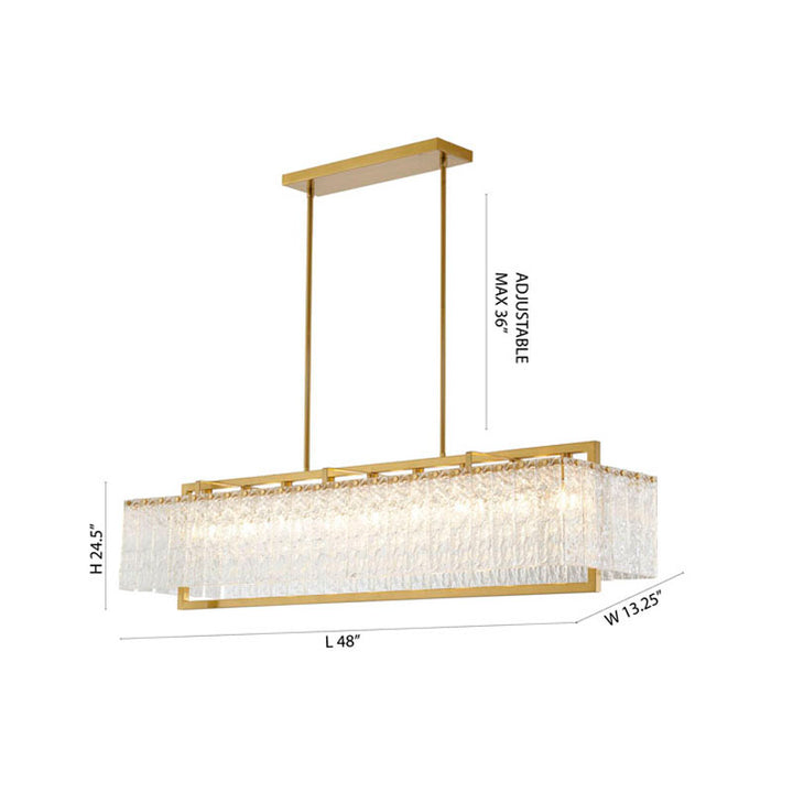 Rectangular Frame Chandelier with Hanging Clear Rippled Glass by Bethel - view 9
