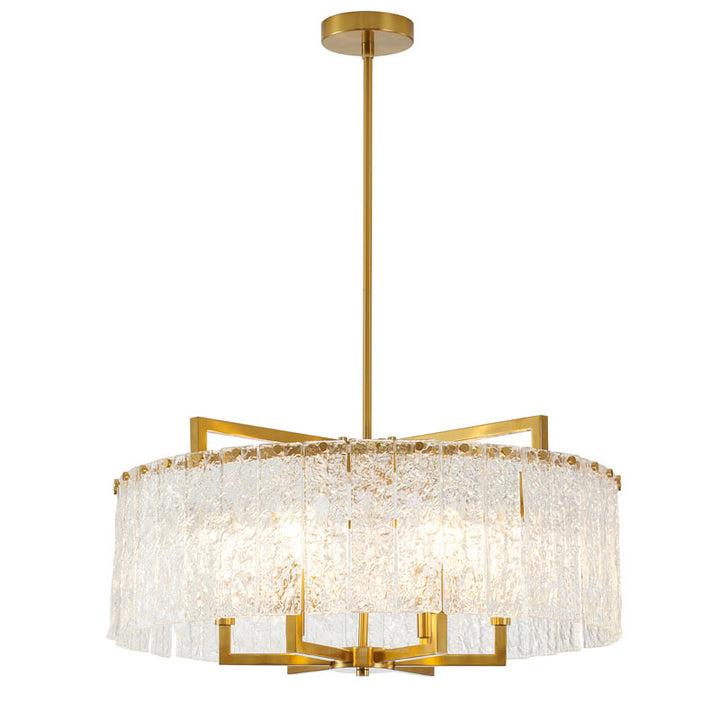 Round Frame Chandelier with Clear Hanging Rippled Glass, 24", by Bethel