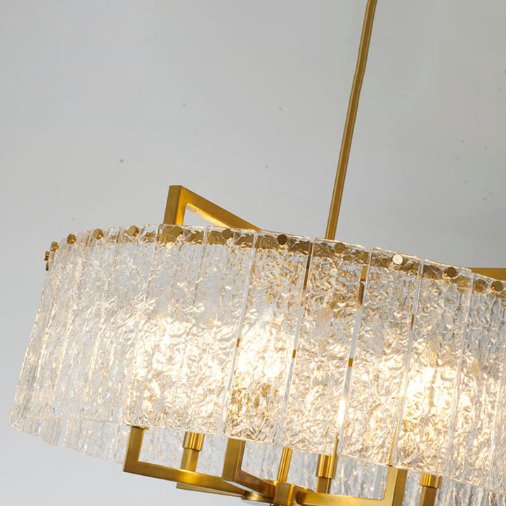 Round Frame Chandelier with Clear Hanging Rippled Glass by Bethel - view 3