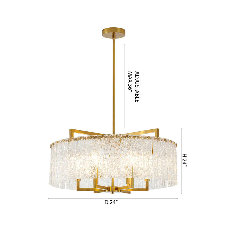 Round Frame Chandelier with Clear Hanging Rippled Glass by Bethel - view 4