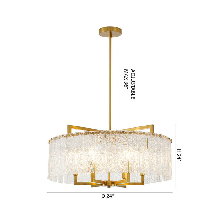 Round Frame Chandelier with Clear Hanging Rippled Glass by Bethel - view 4