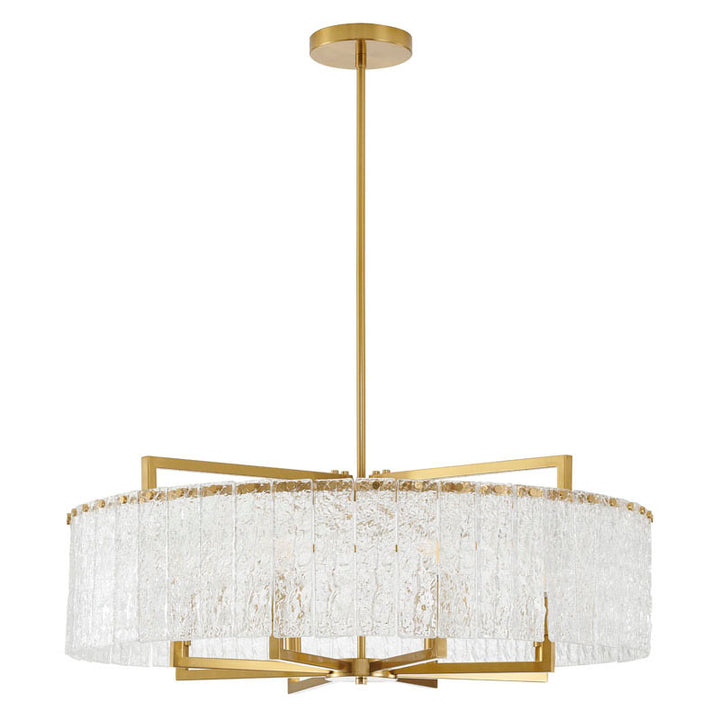 Round Frame Chandelier with Clear Hanging Rippled Glass, 32", by Bethel
