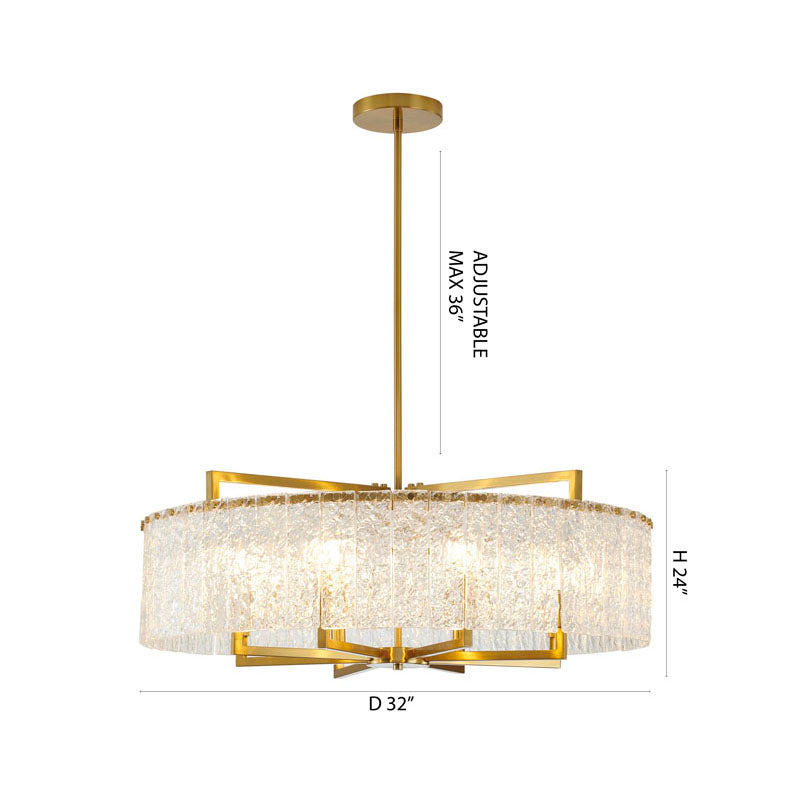 Round Frame Chandelier with Clear Hanging Rippled Glass by Bethel - view 8