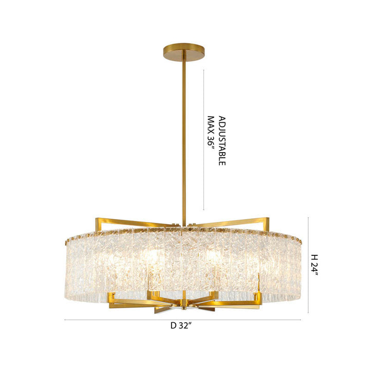Round Frame Chandelier with Clear Hanging Rippled Glass by Bethel - view 8
