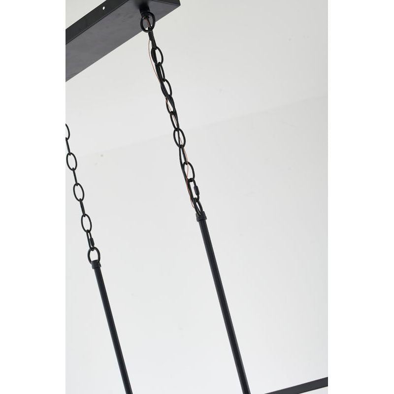 Black Rectangular Cage Frame Chandelier with Gold Branch Accent &amp; Clear Crystals