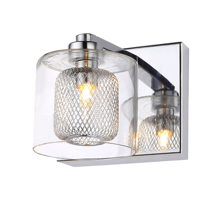 Mesh Metal Frame Wall Sconce with Glass Cover and Chrome Hardware by Bethel