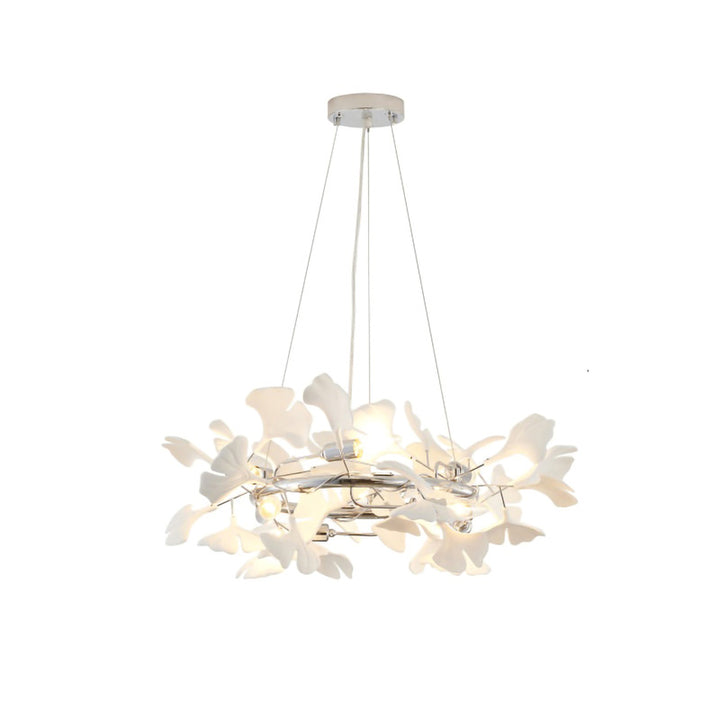 Round Frame Chandelier with Acrylic Leaf Accents in Chrome by Bethel