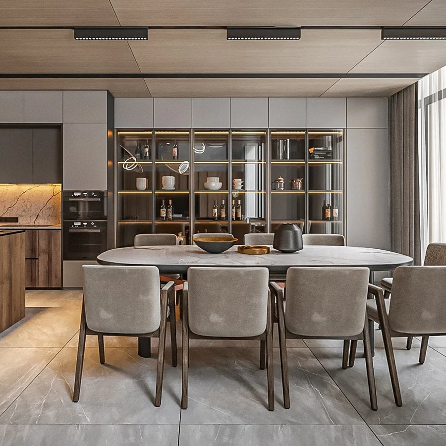 Dining room with magnetic track lighting