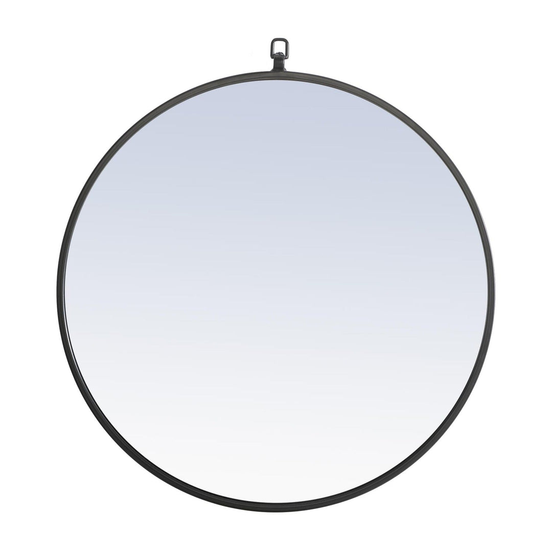 Metal Frame Round Mirror with Decorative Hook in Black by Elegant