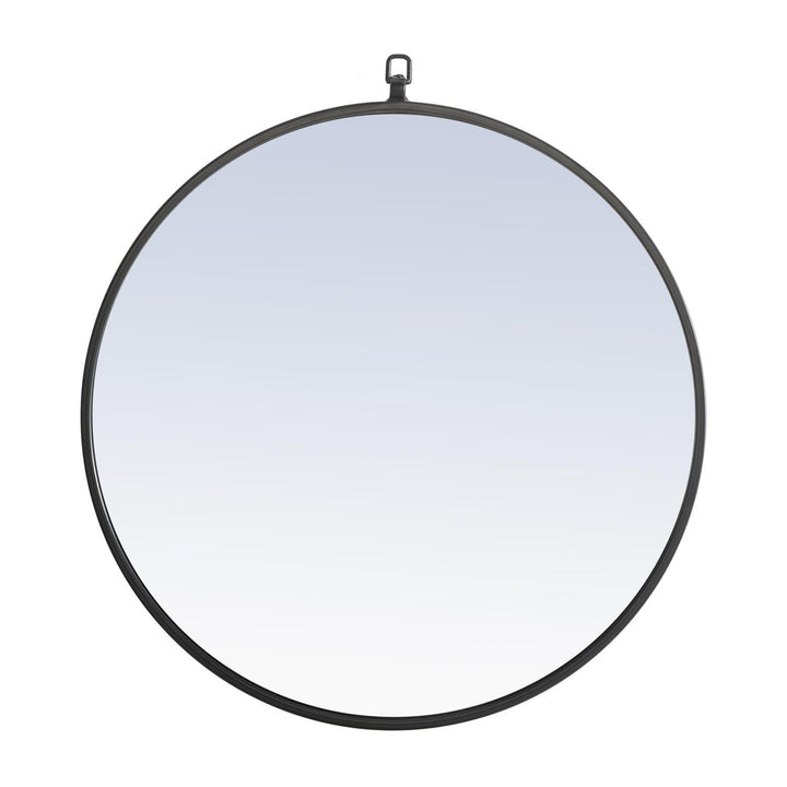 Metal Frame Round Mirror with Decorative Hook in Black by Elegant