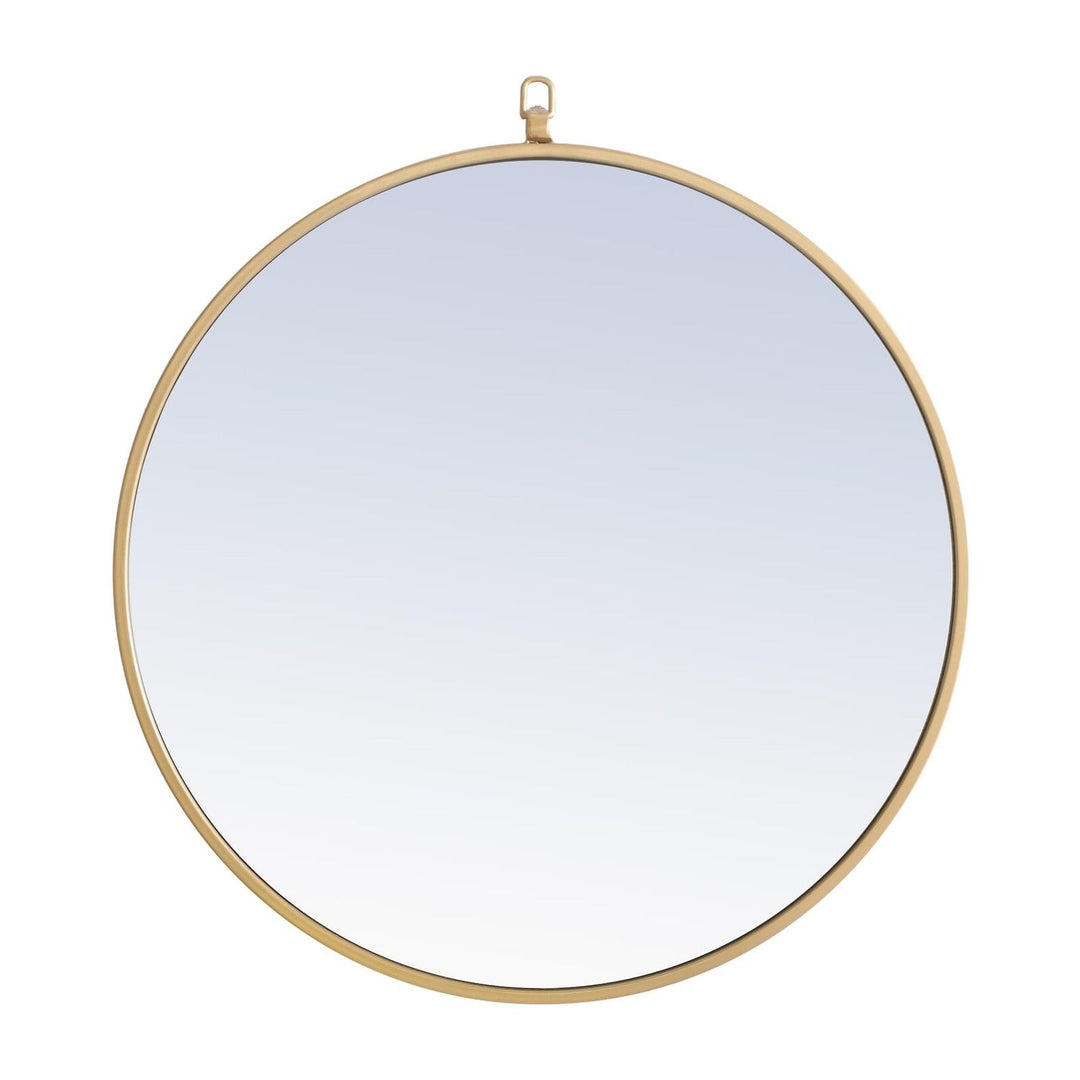 Metal Frame Round Mirror with Decorative Hook in Brass by Elegant