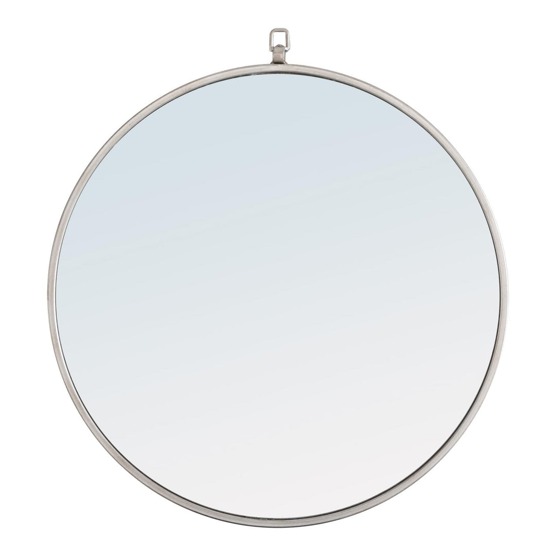 Metal Frame Round Mirror with Decorative Hook in Silver by Elegant