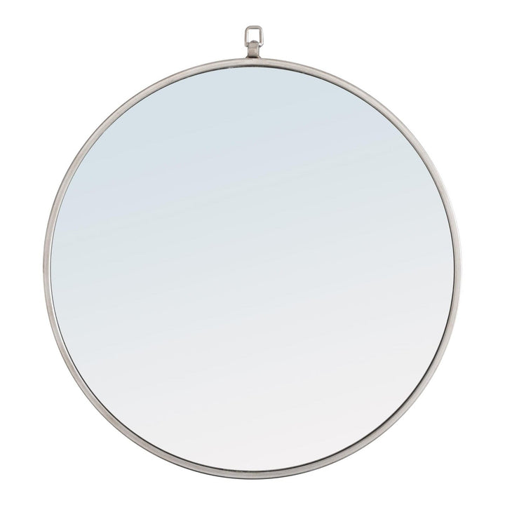Metal Frame Round Mirror with Decorative Hook in Silver by Elegant