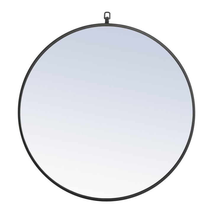 Metal Frame Round Mirror with Decorative Hook in Black by Elegant