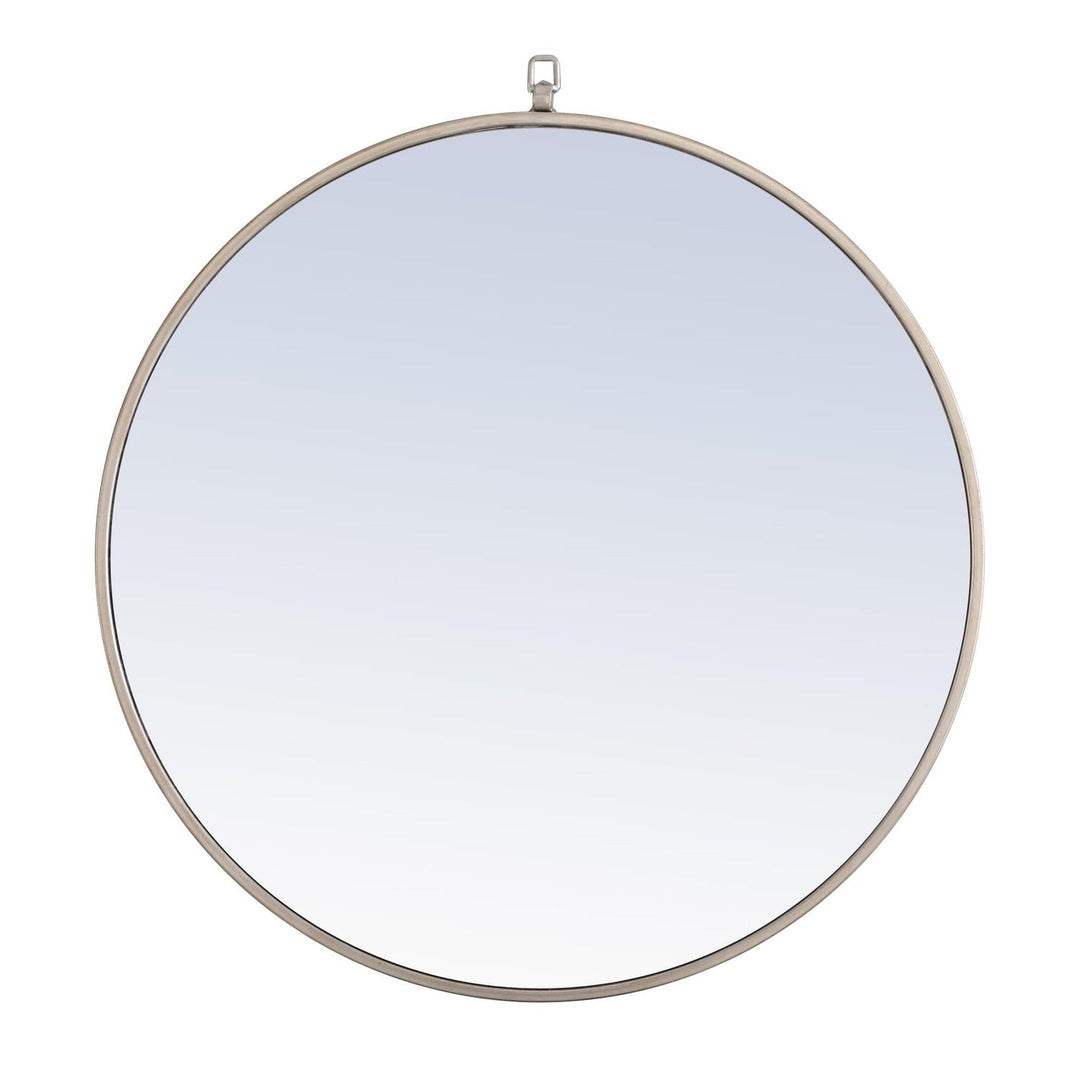 Metal Frame Round Mirror with Decorative Hook in Silver by Elegant