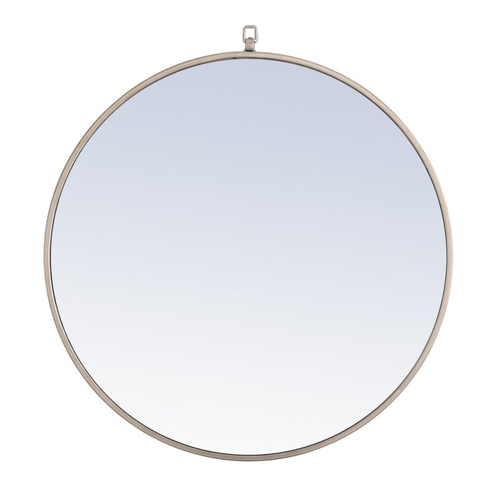 Metal Frame Round Mirror with Decorative Hook in Silver by Elegant