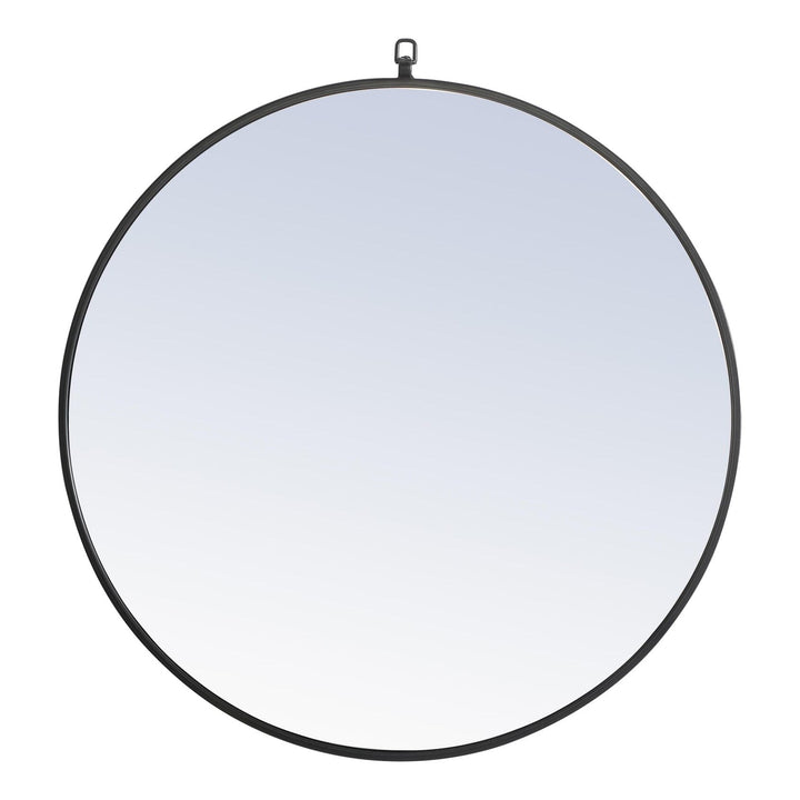 Metal Frame Round Mirror with Decorative Hook in Black by Elegant