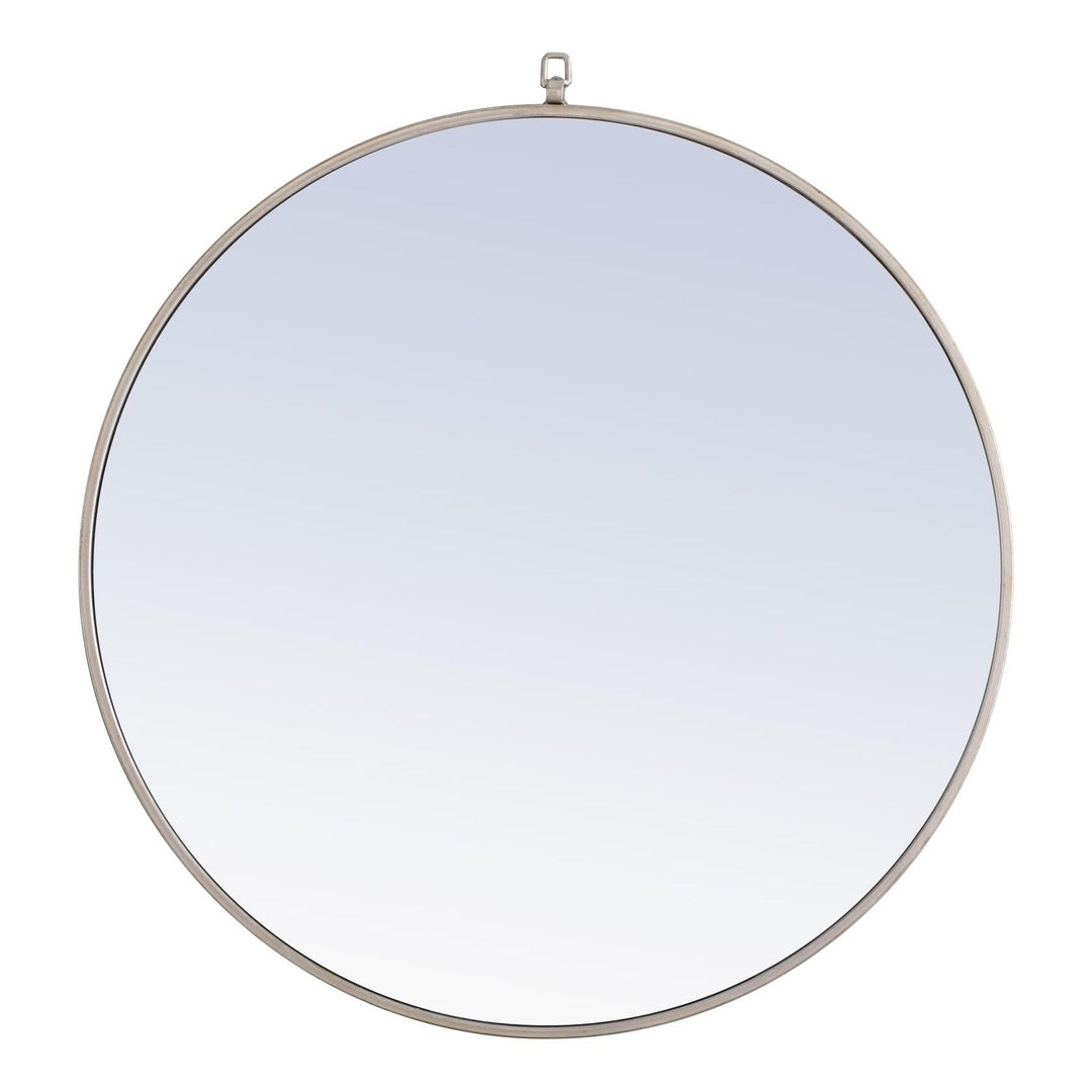 Metal Frame Round Mirror with Decorative Hook in Silver by Elegant