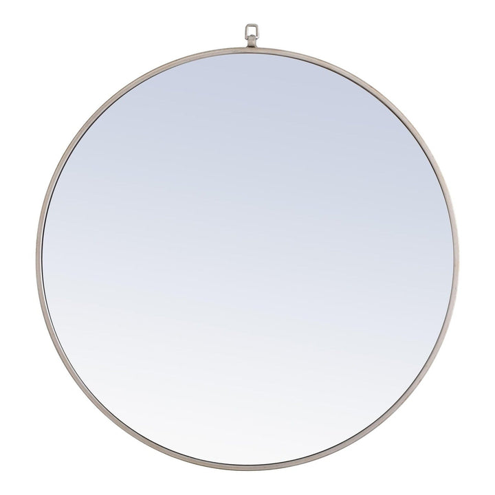 Metal Frame Round Mirror with Decorative Hook in Silver by Elegant