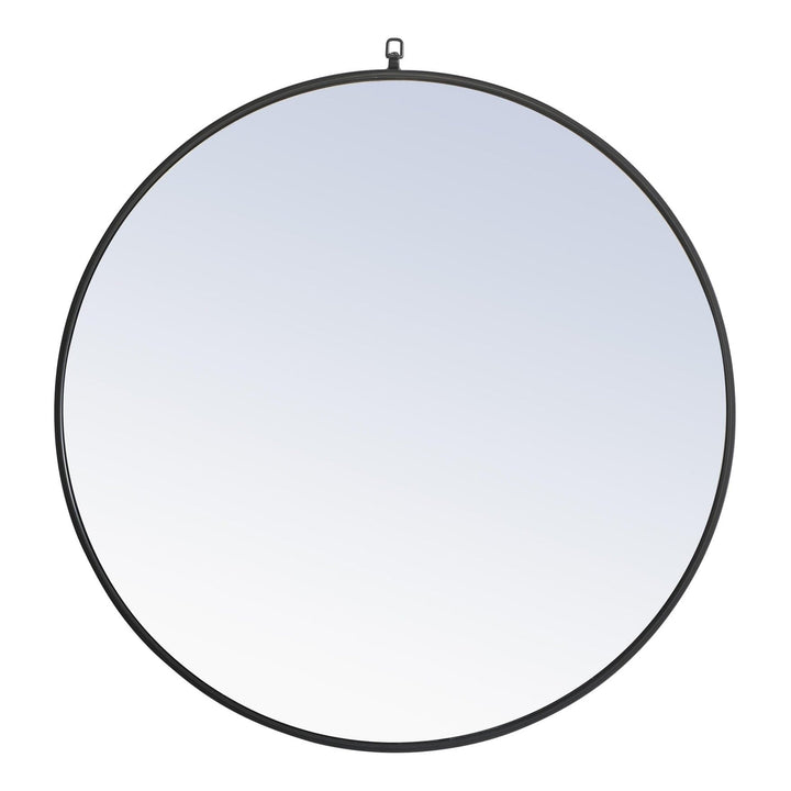 Metal Frame Round Mirror with Decorative Hook in Black by Elegant