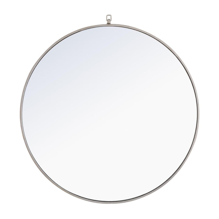 Metal Frame Round Mirror with Decorative Hook in Silver by Elegant