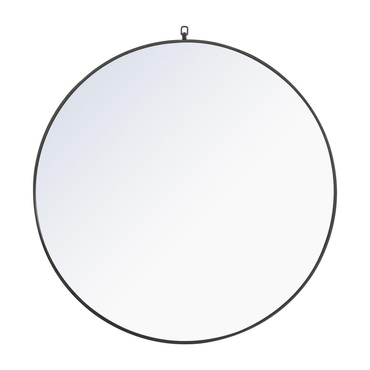 Metal Frame Round Mirror with Decorative Hook in Black by Elegant