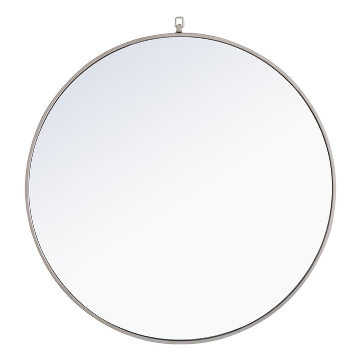 Metal Frame Round Mirror with Decorative Hook in Silver by Elegant