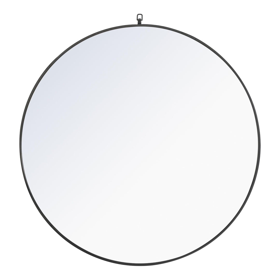 Metal Frame Round Mirror with Decorative Hook in Black by Elegant