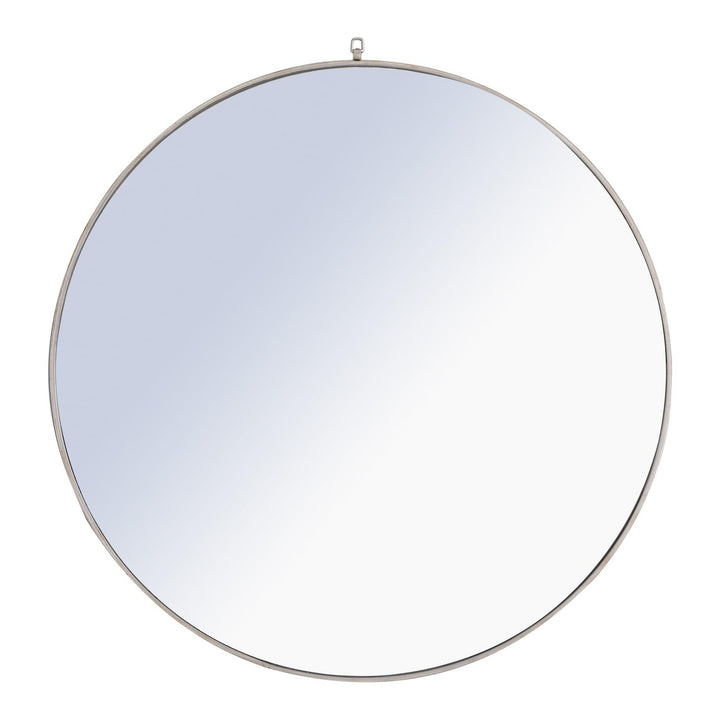 Metal Frame Round Mirror with Decorative Hook in Silver by Elegant