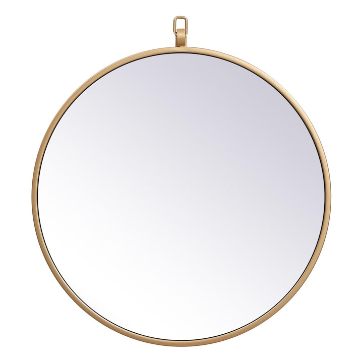 Metal Frame Round Mirror with Decorative Hook in Brass by Elegant