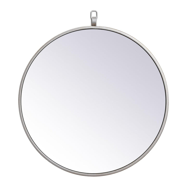 Metal Frame Round Mirror with Decorative Hook in Silver by Elegant