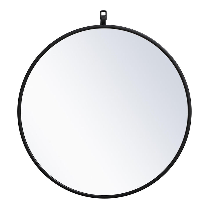 Metal Frame Round Mirror with Decorative Hook in Black by Elegant