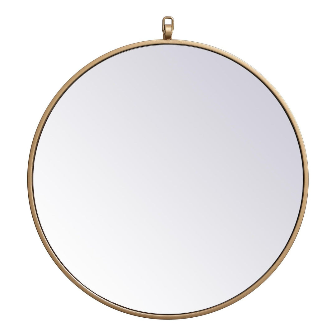 Metal Frame Round Mirror with Decorative Hook in Brass by Elegant