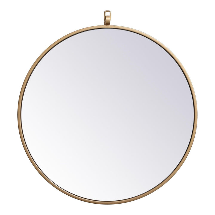 Metal Frame Round Mirror with Decorative Hook in Brass by Elegant