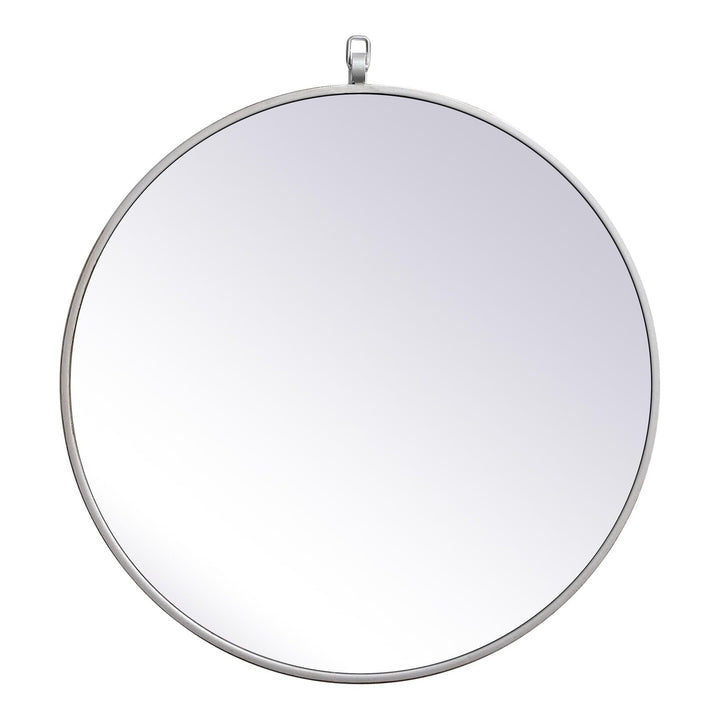 Metal Frame Round Mirror with Decorative Hook in Silver by Elegant