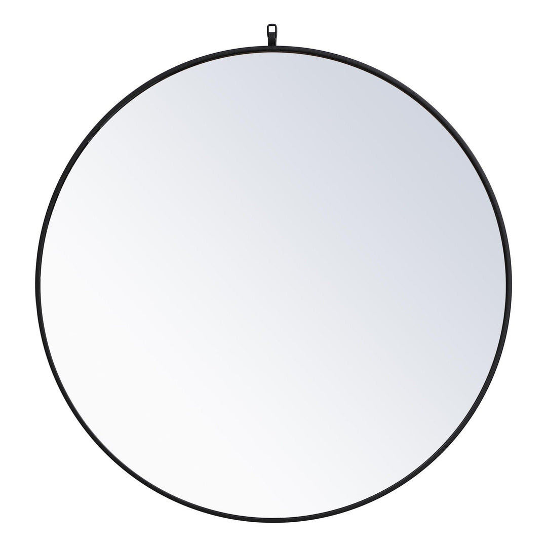 Metal Frame Round Mirror with Decorative Hook in Black by Elegant