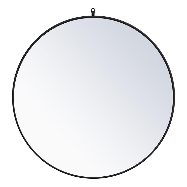Metal Frame Round Mirror with Decorative Hook in Black by Elegant