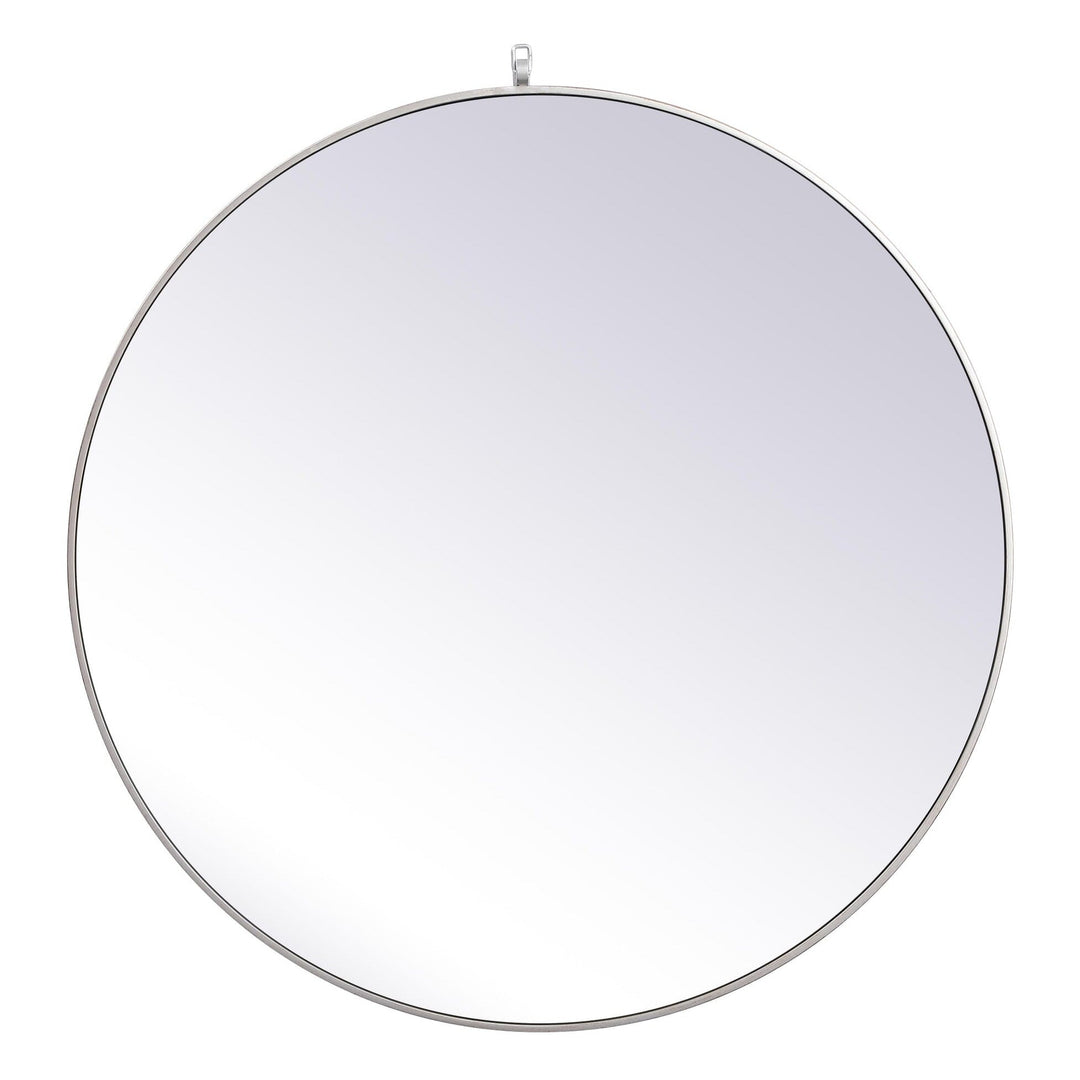 Metal Frame Round Mirror with Decorative Hook in Silver by Elegant