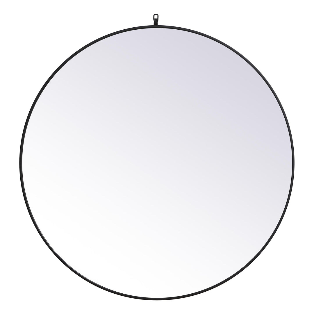 Metal Frame Round Mirror with Decorative Hook in Black by Elegant