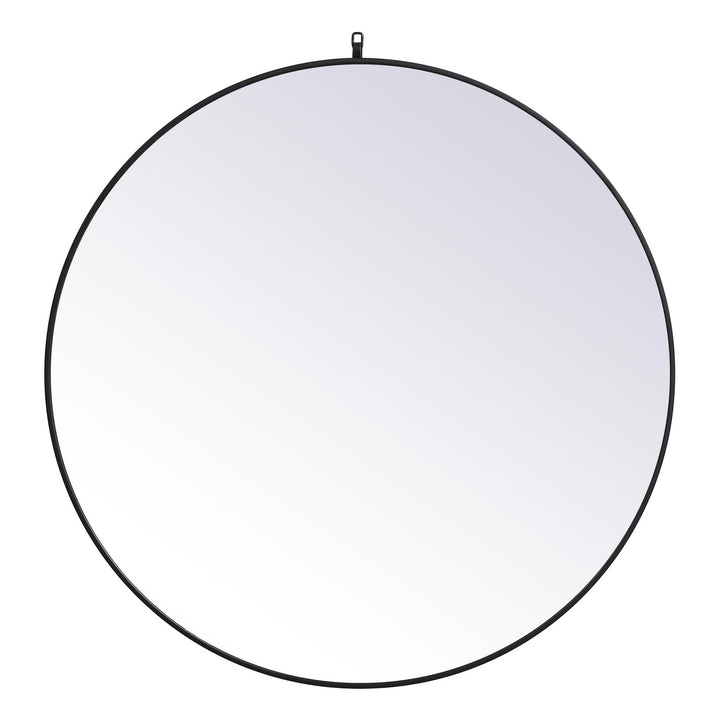 Metal Frame Round Mirror with Decorative Hook in Black by Elegant