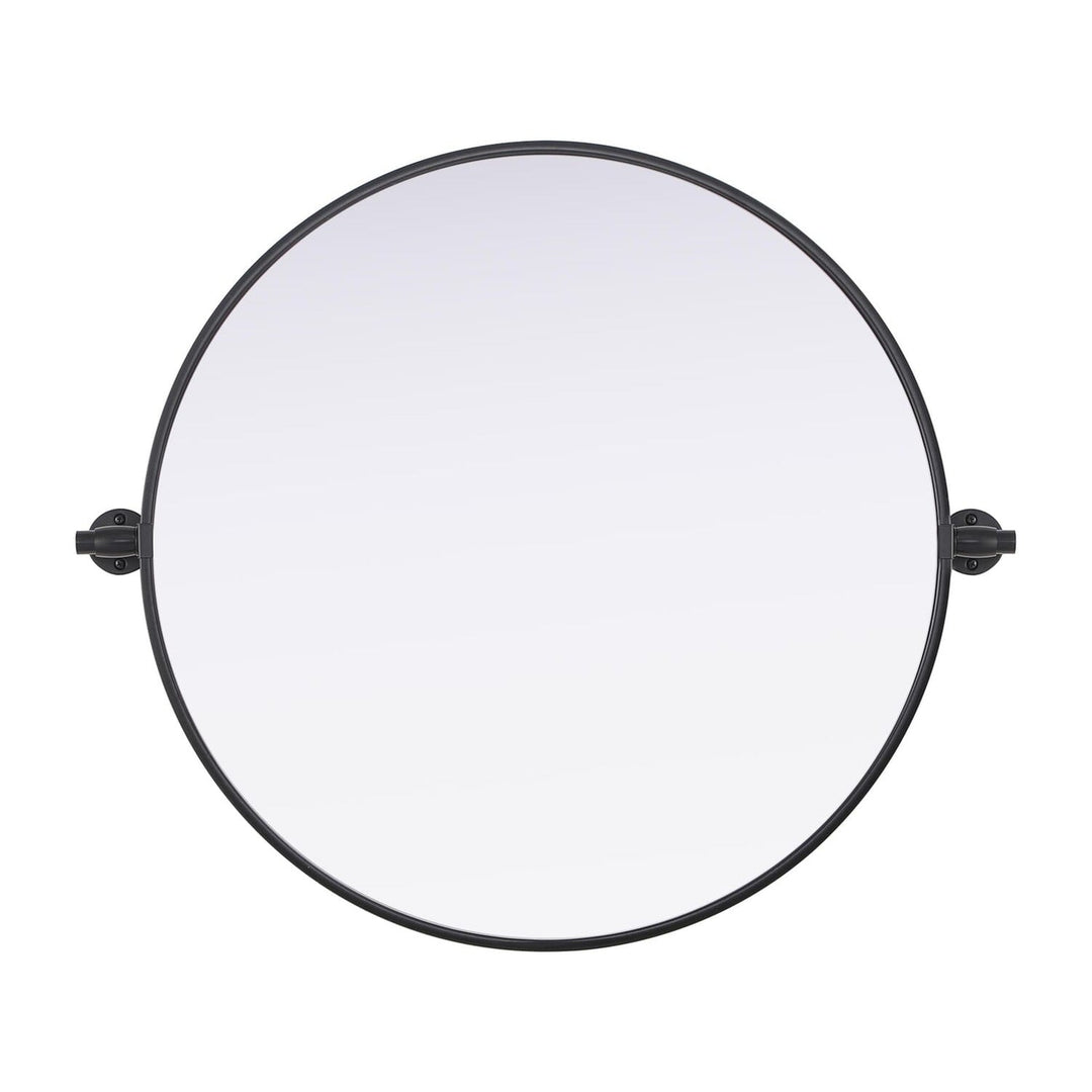 Metal Frame Round Mirror in Black by Elegant