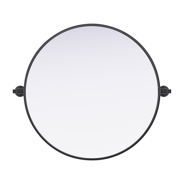 Metal Frame Round Mirror in Black by Elegant
