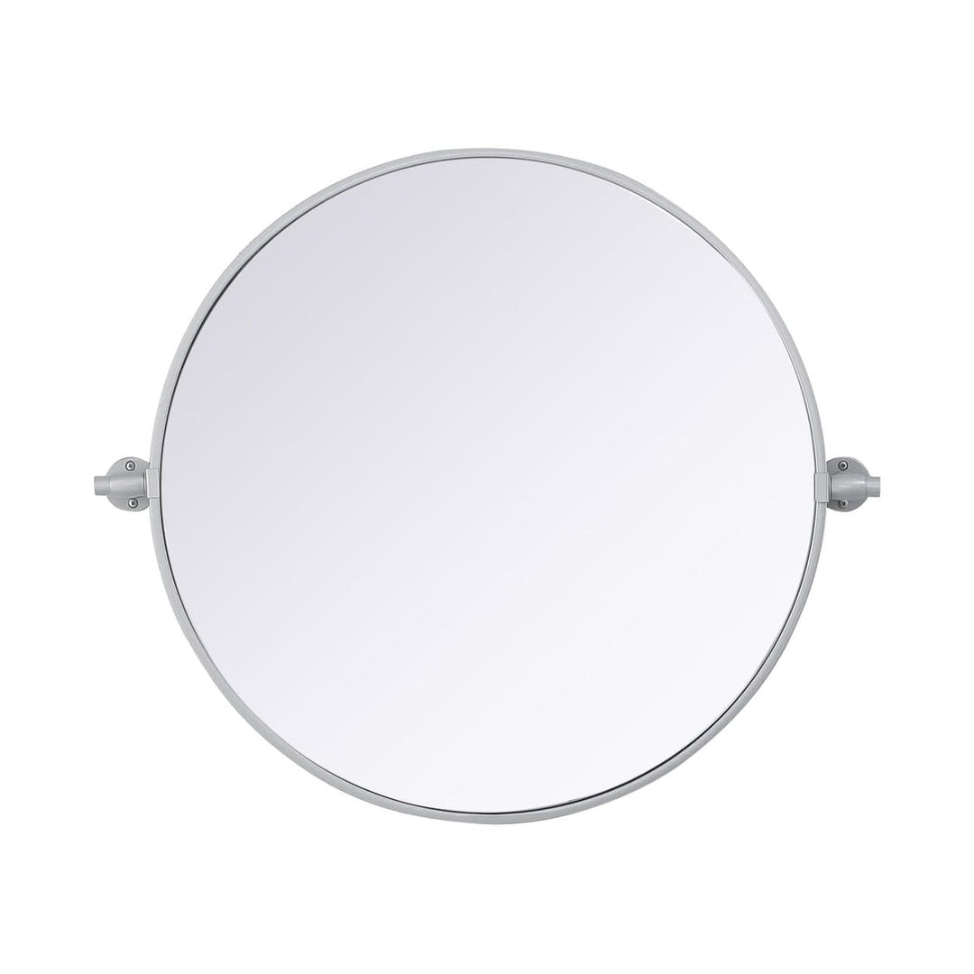 Metal Frame Round Mirror in Silver by Elegant