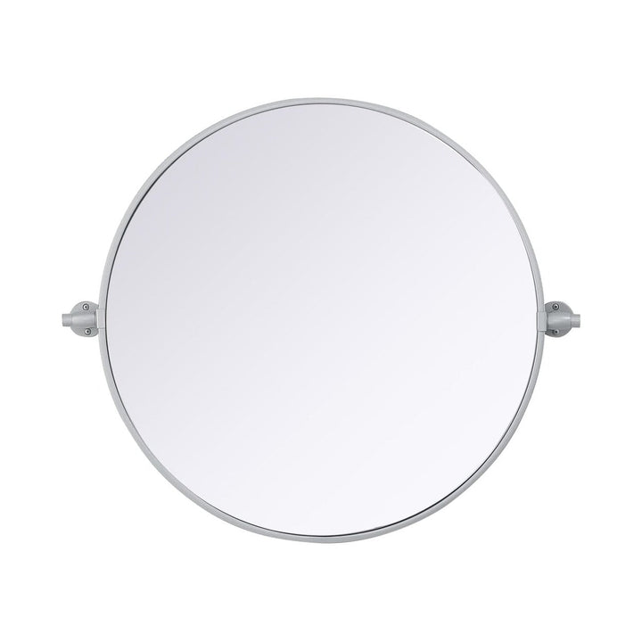 Metal Frame Round Mirror in Silver by Elegant