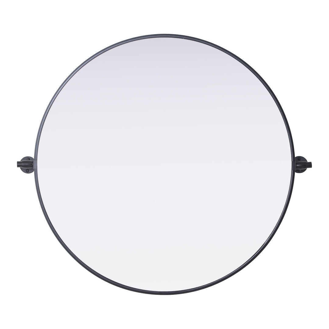 Metal Frame Round Mirror in Black by Elegant