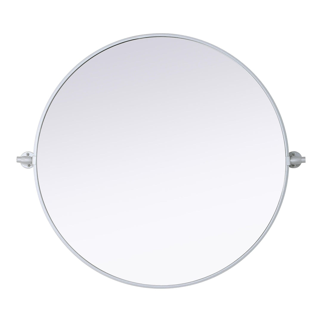 Metal Frame Round Mirror in Silver by Elegant