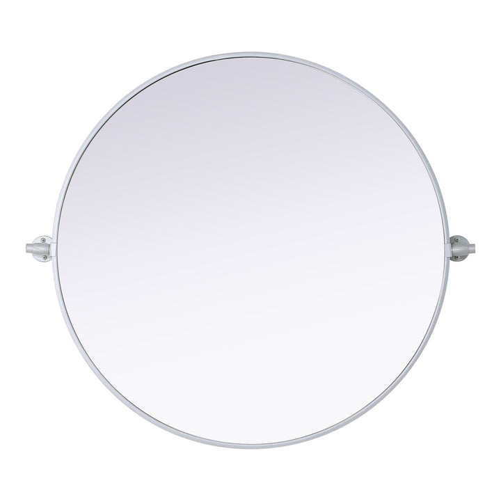 Metal Frame Round Mirror in Silver by Elegant